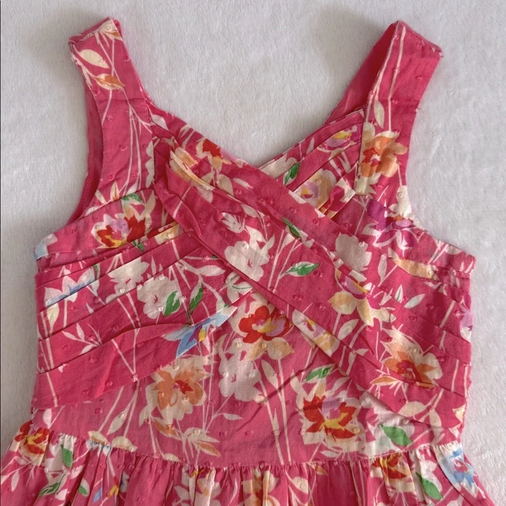 Bloome de jeune fille | Floral Print Swiss Dot Sleeveless Dress Coral Pink (8) - Picture 2 of 16